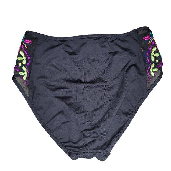 Kenneth Cole Reaction black mesh embroidered floral black bikini bottom size S - Picture 3 of 5